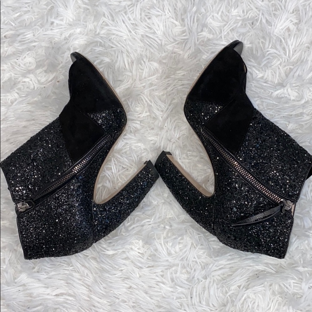 Miu Miu Black Open Toe Sequin Heel Bow Booties 8.… - image 8
